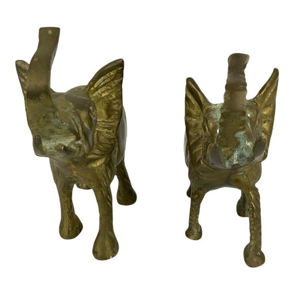 Vintage Brass Elephant Figurines Set Of 2 With Trunks Up For Good Luck Decor - Picture 2 of 7